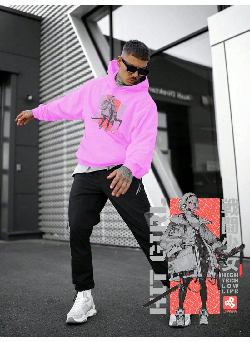 Women, Men's Sweatshirt Oversize Light Version Printed Thick Pink Lover Sweatshirt