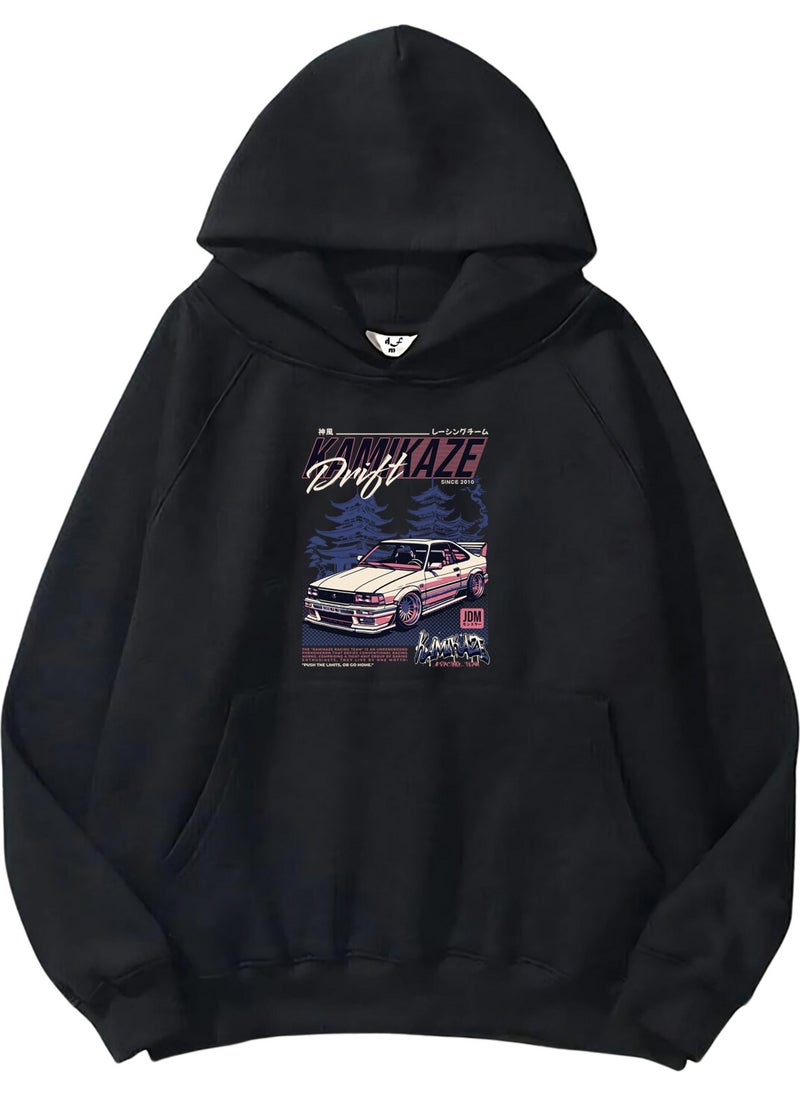 Women, Men's Sweatshirt Oversize Kamikaze Racing Team Printed Thick Black Lover Sweatshirt