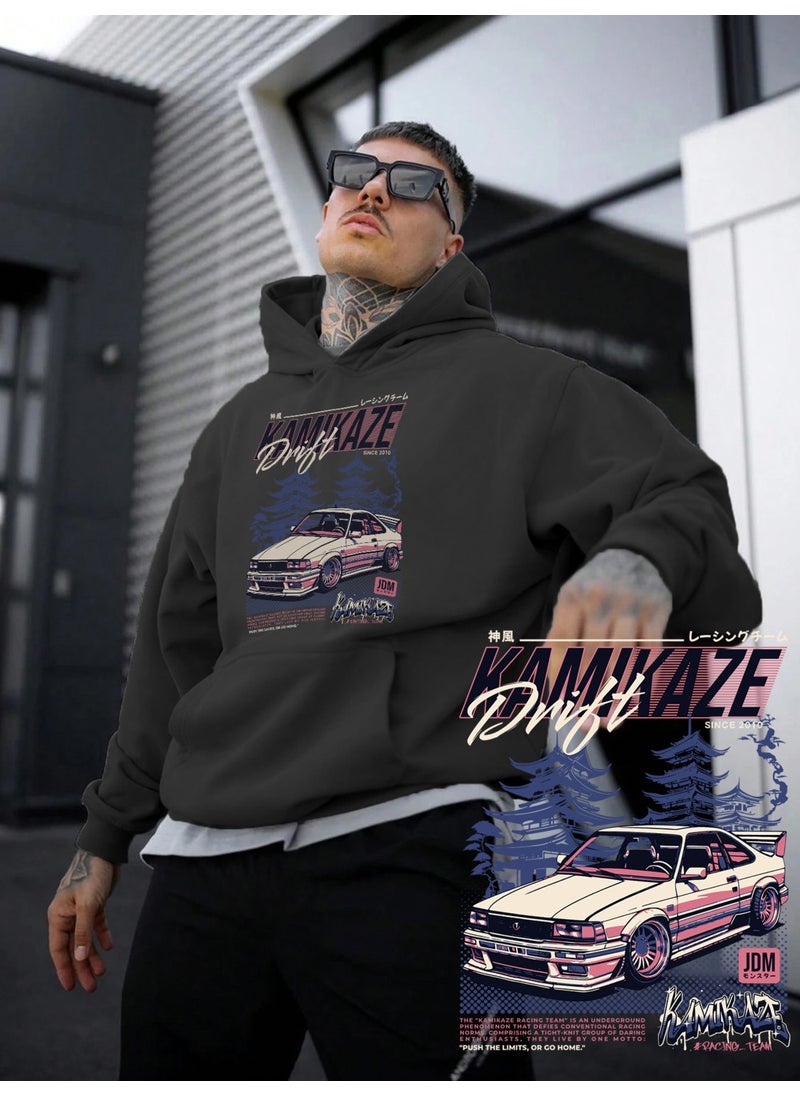 Women, Men's Sweatshirt Oversize Kamikaze Racing Team Printed Thick Black Lover Sweatshirt