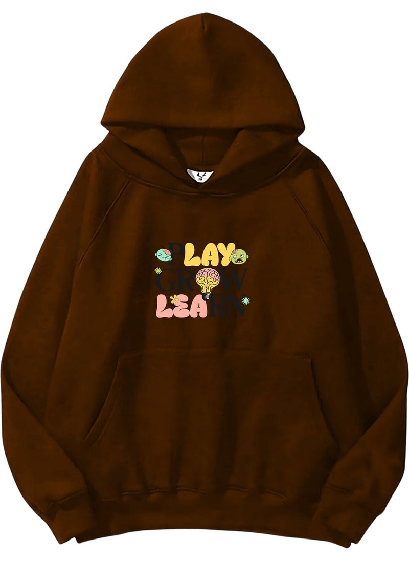 Women, Men Sweatshirt Oversize Play Grow Learn Kids S Printed Thick Brown Lover Sweatshirt