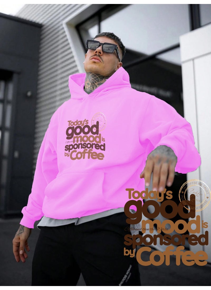 Women, Men's Sweatshirt Good Mood With Cfee Printed Thick Pink Lover Sweatshirt