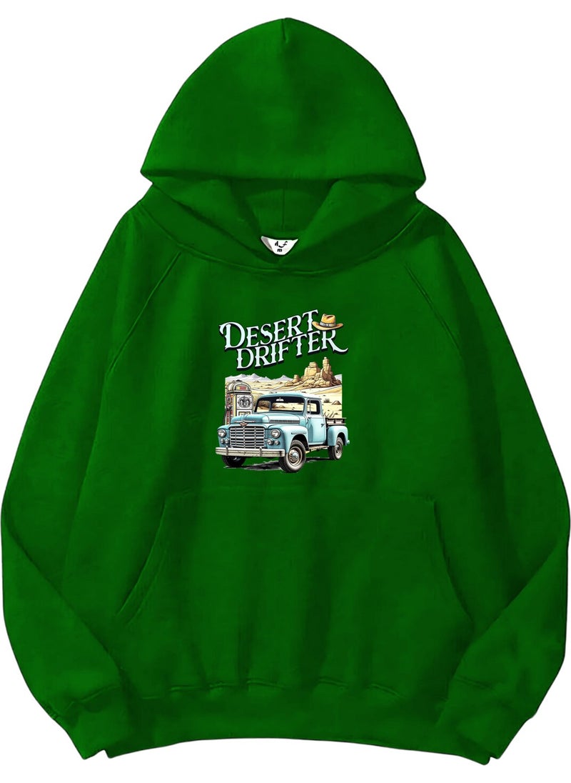 Women, Men's Sweatshirt Oversize Desert Drifter Printed Thick Green Lover Sweatshirt