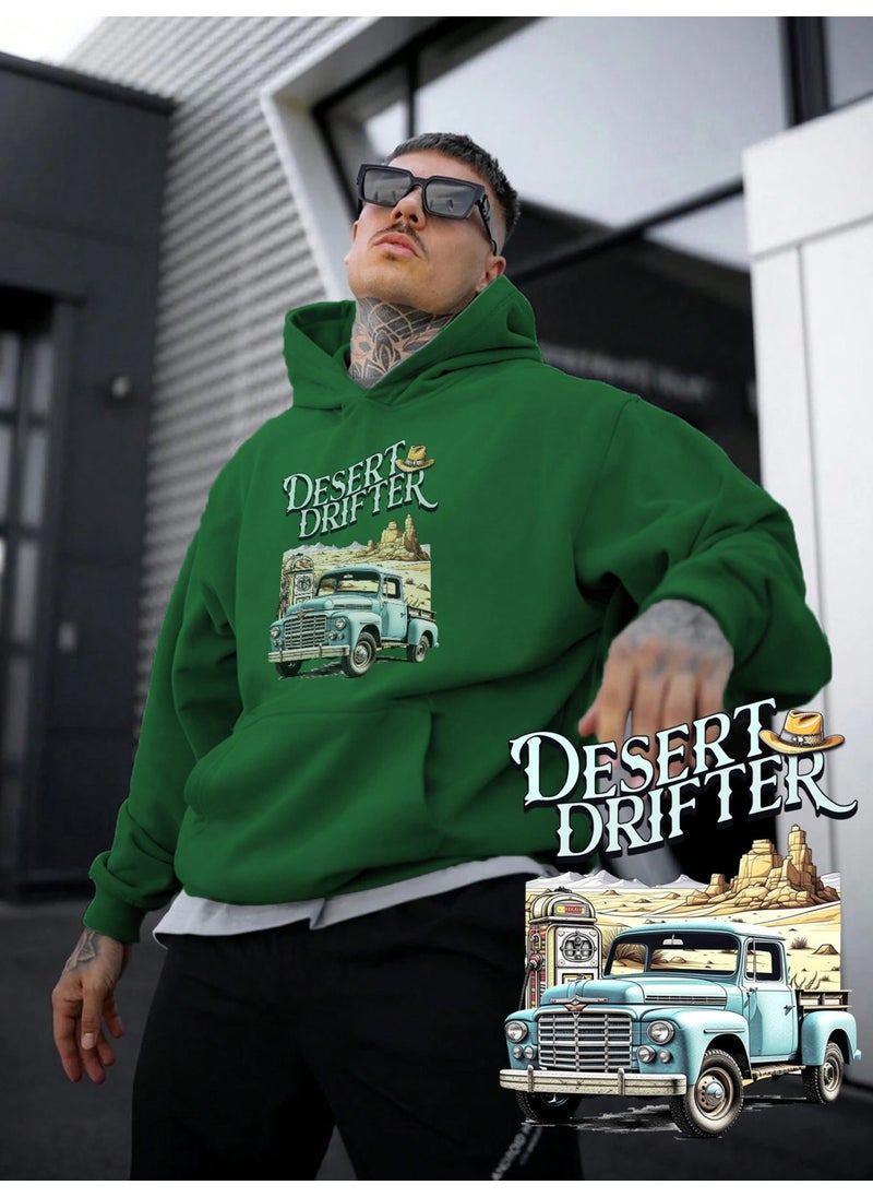 Women, Men's Sweatshirt Oversize Desert Drifter Printed Thick Green Lover Sweatshirt