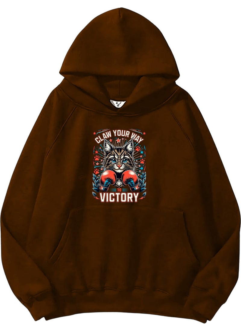 Women, Men Sweatshirt Oversize Road to Victory Printed Thick Brown Lover Sweatshirt