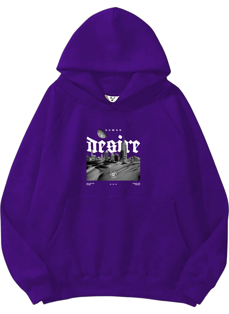 Women, Men Sweatshirt Oversize Human Desire Printed Thick Purple Lover Sweatshirt