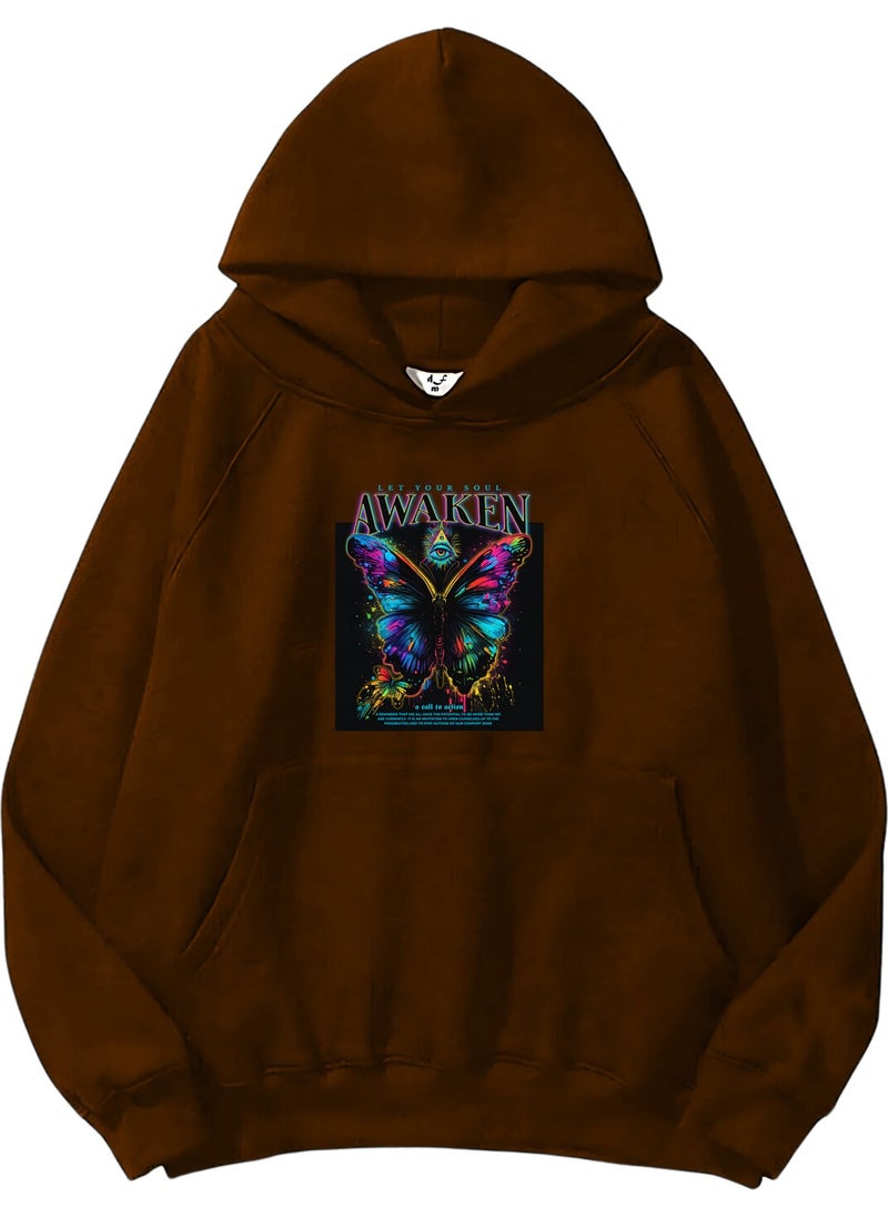 Women, Men's Sweatshirt Oversize Awaken Printed Thick Brown Lover Sweatshirt