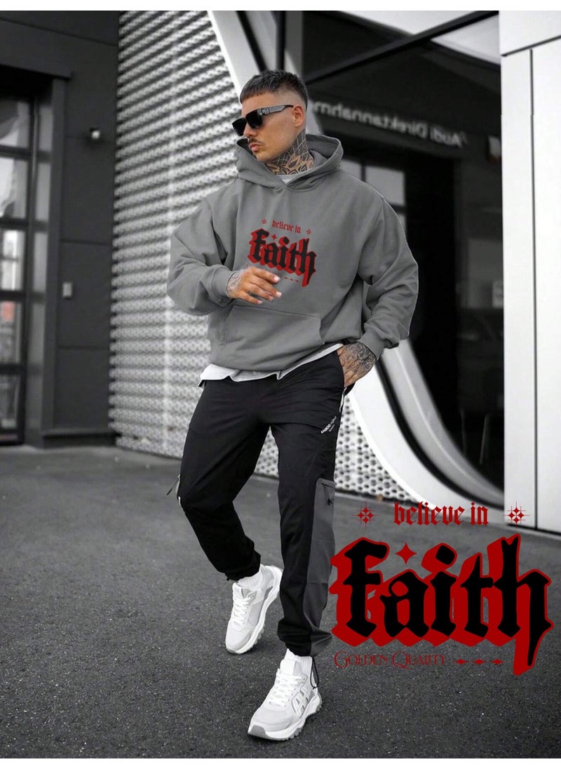 Women, Men's Sweatshirt Oversize Faith Printed Thick Gray Lover Sweatshirt