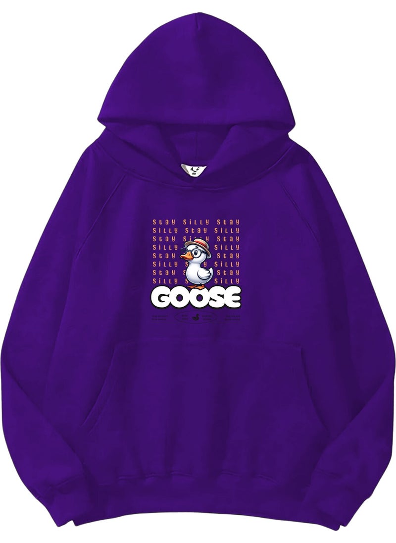 Women, Men's Sweatshirt Stay Silly Goose Funny Cartoon Playful Printed Thick Purple Lover Sweatshirt