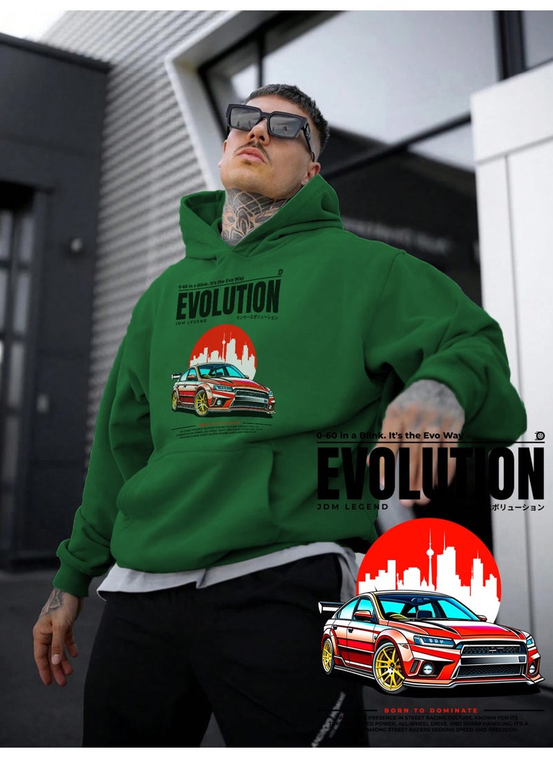 Women, Men's Sweatshirt Oversize Evolution Printed Thick Green Lover Sweatshirt