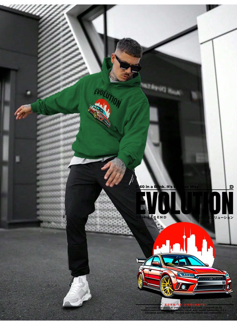 Women, Men's Sweatshirt Oversize Evolution Printed Thick Green Lover Sweatshirt