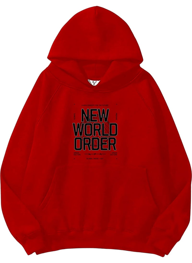 Women, Men's Sweatshirt Oversize New World Order Printed Thick Red Lover Sweatshirt