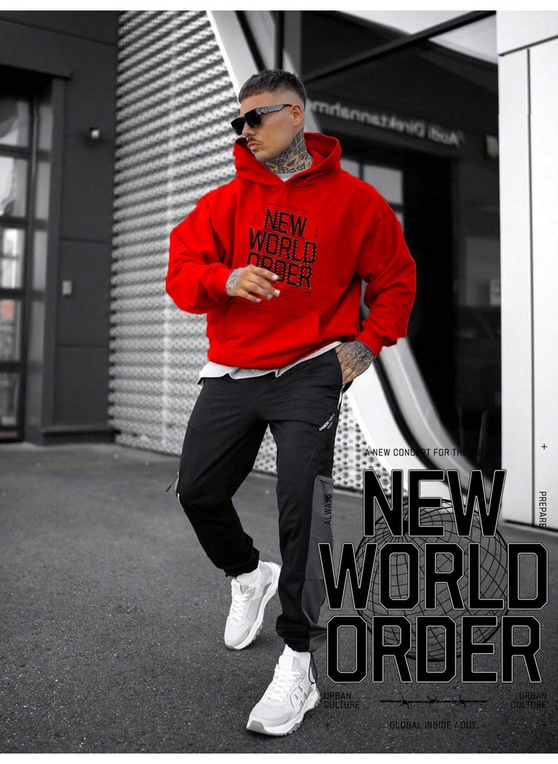 Women, Men's Sweatshirt Oversize New World Order Printed Thick Red Lover Sweatshirt