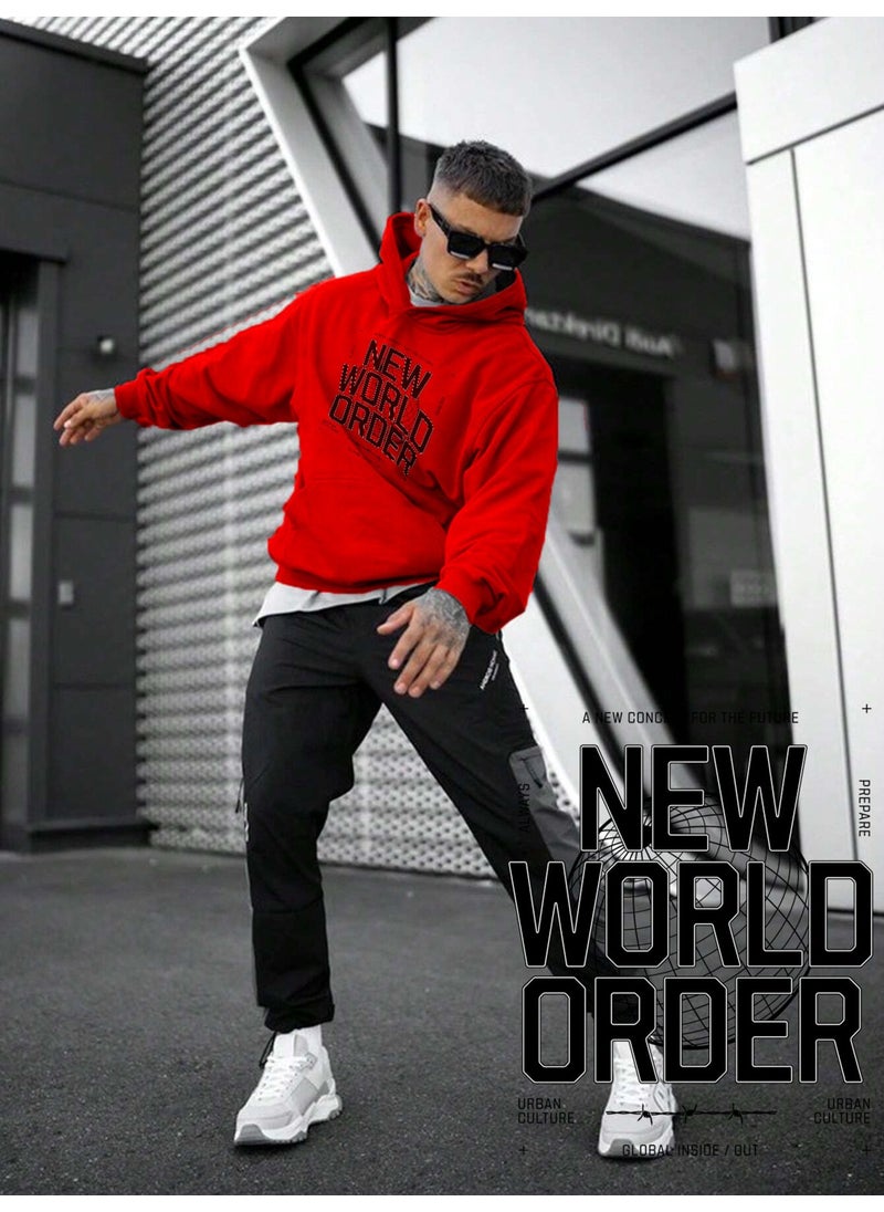 Women, Men's Sweatshirt Oversize New World Order Printed Thick Red Lover Sweatshirt