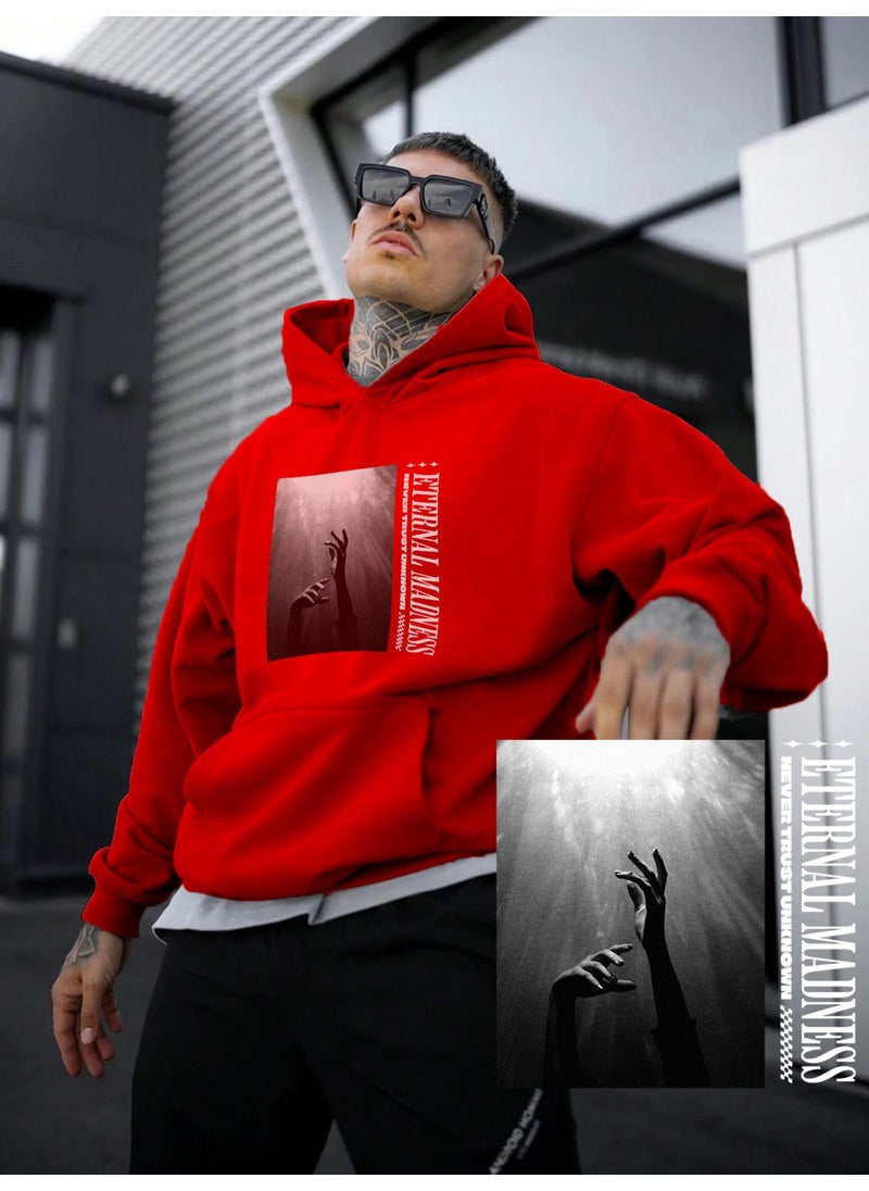 Women, Men's Sweatshirt Oversize Eternal Madness Printed Bold Red Lover Sweatshirt