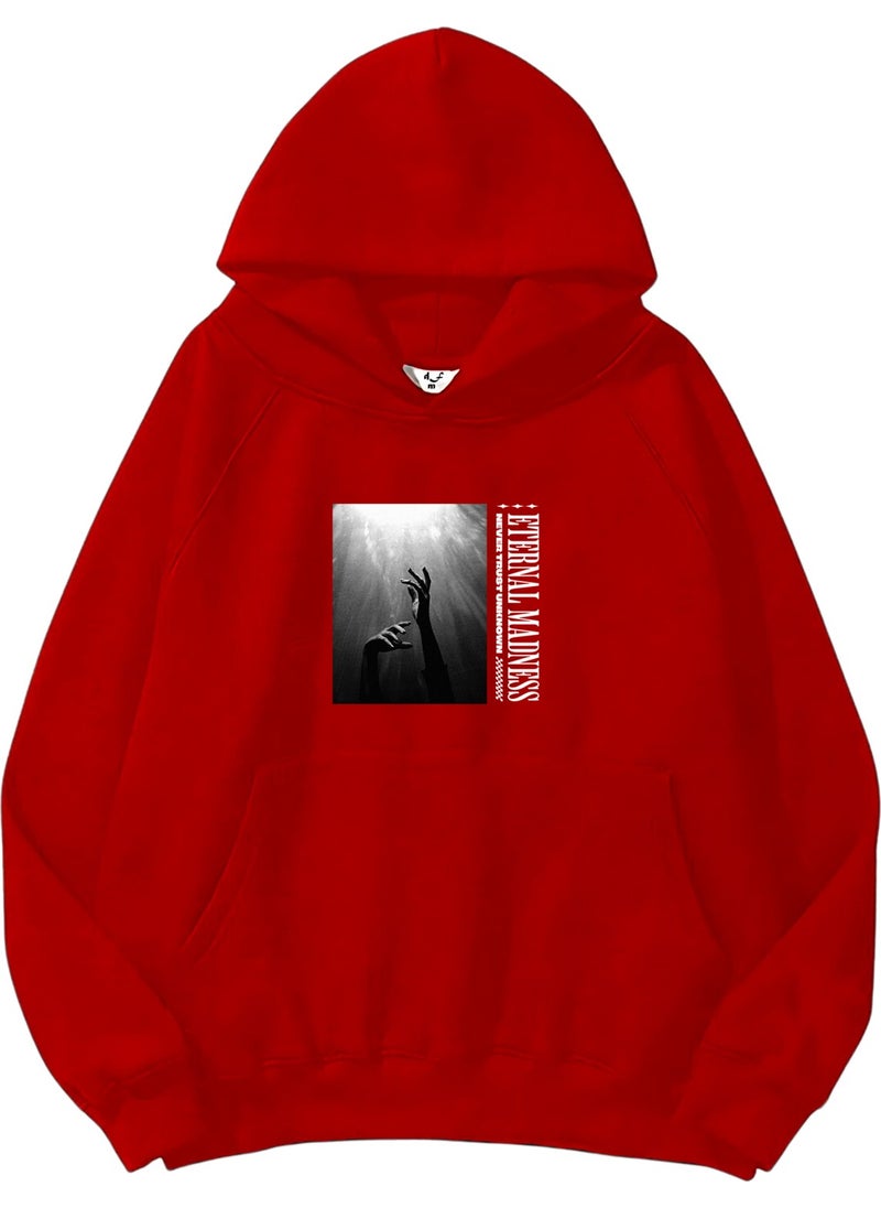 Women, Men's Sweatshirt Oversize Eternal Madness Printed Bold Red Lover Sweatshirt