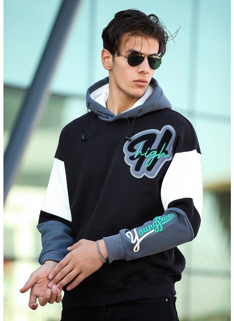 High Embroidered Oversize Sweatshirt - Black