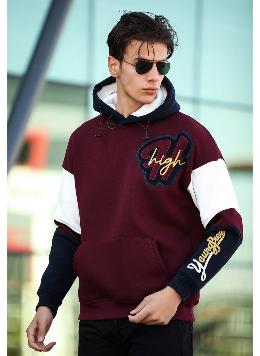 High Embroidered Oversize Sweatshirt - Claret Red
