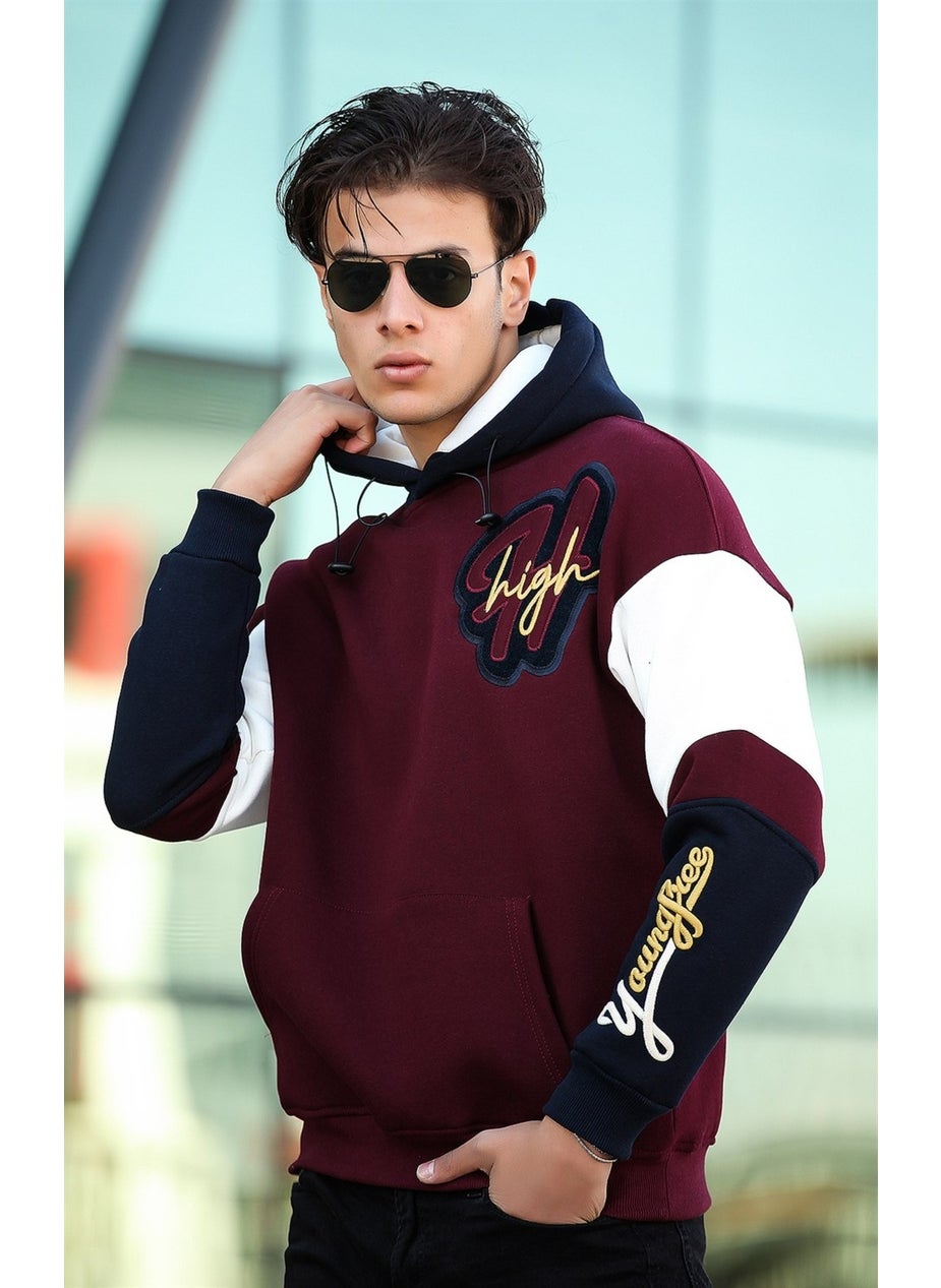 High Embroidered Oversize Sweatshirt - Claret Red