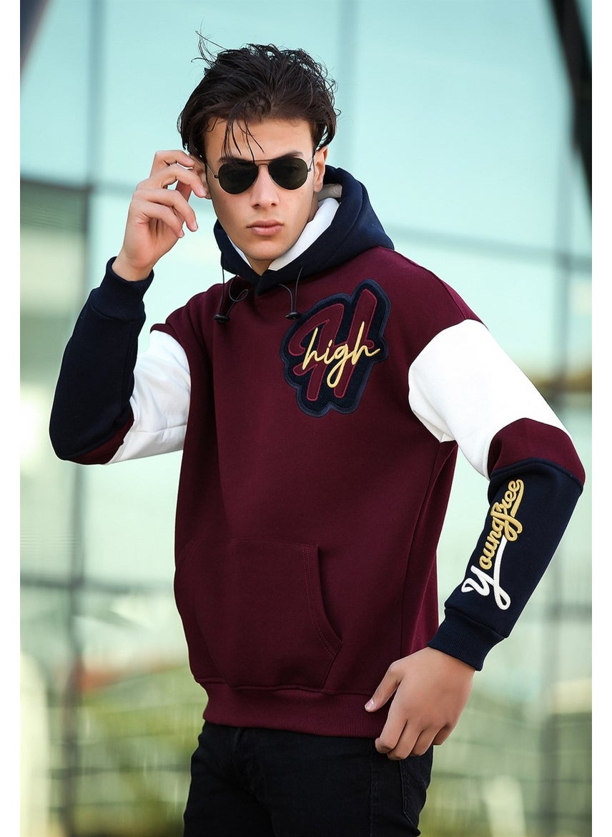 High Embroidered Oversize Sweatshirt - Claret Red