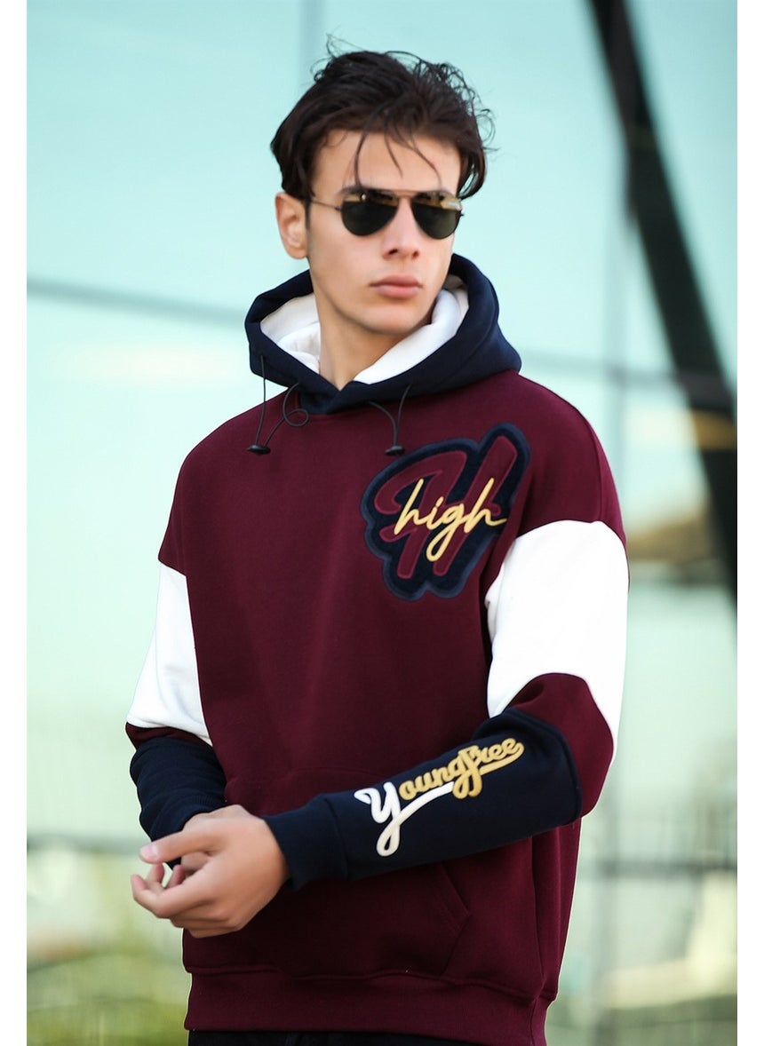 High Embroidered Oversize Sweatshirt - Claret Red