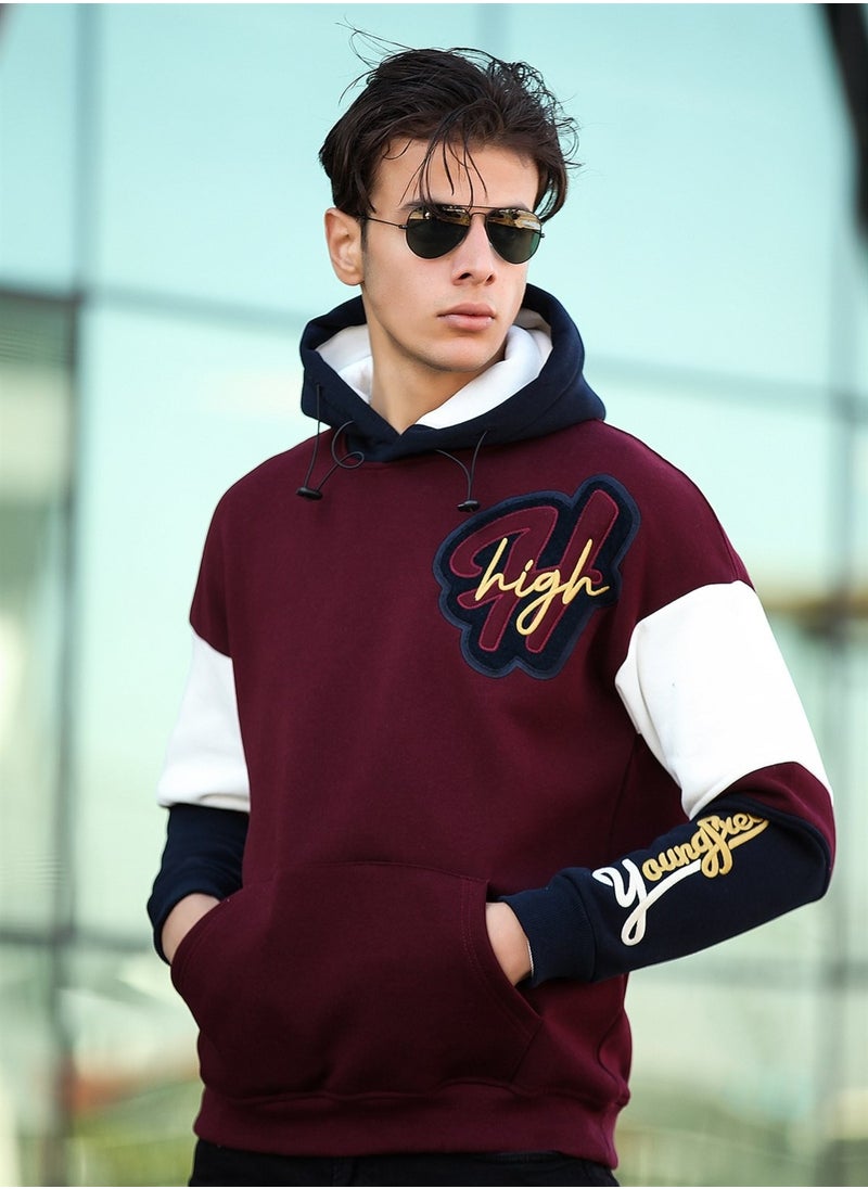 High Embroidered Oversize Sweatshirt - Claret Red