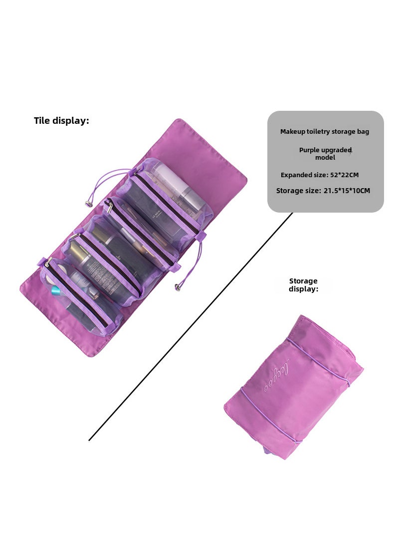 Four-in-one detachable mesh cosmetic bag large capacity portable storage bag Internet celebrity same folding portable wash bagFour-in-one purple Four-in-one purple