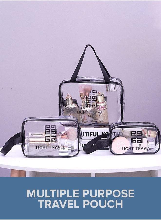 Transparent Cosmetic Bag Set 3-Piece Travel Toiletry and Makeup Organizer Clear Storage Pouches