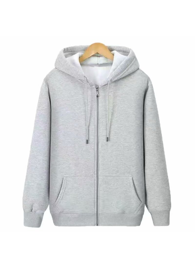 Mens Casual Hoodie Autumn Winter Lightweight Zipper JacketGrey Grey