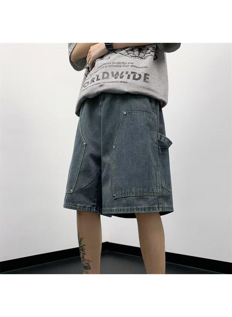 Japanese Retro Washed Denim Shorts Unisex Blue