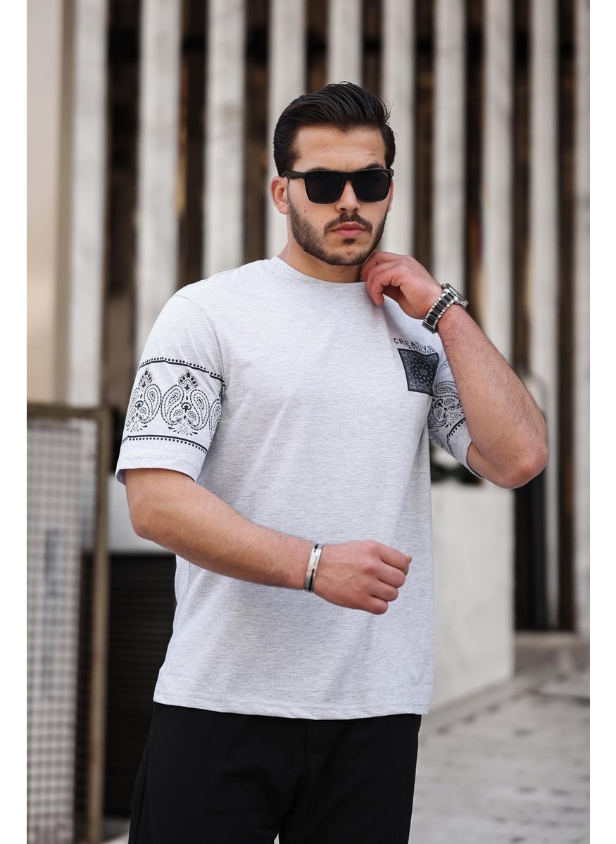 Gray Printed Detailed Oversize Short Sleeve T-Shirt - 2428