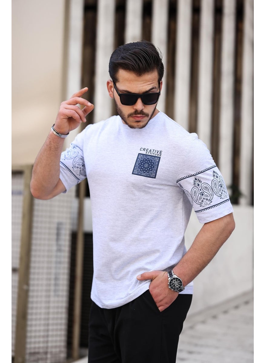 Gray Printed Detailed Oversize Short Sleeve T-Shirt - 2428