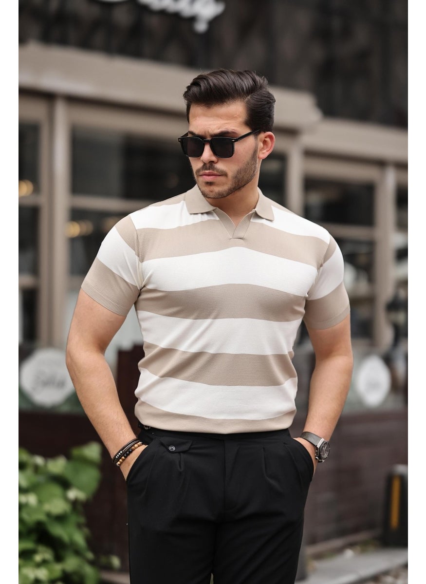 Kamel Beige Knitwear Block Piece Polo Neck T-Shirt