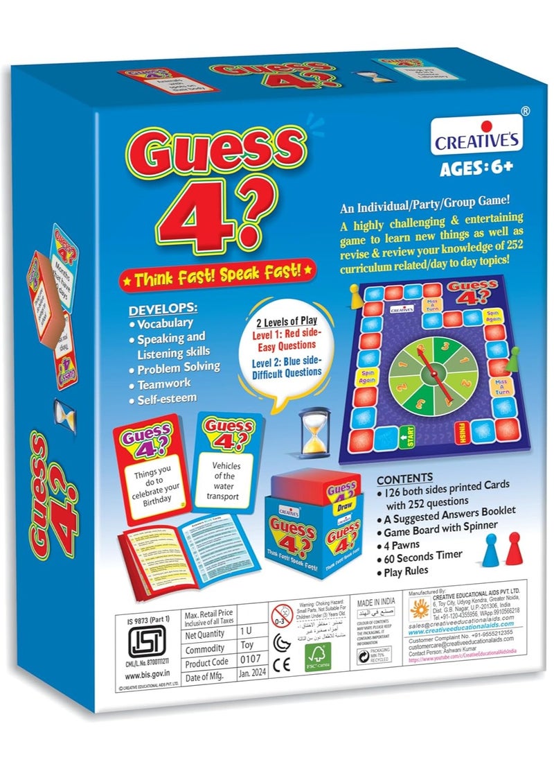 Creative’s Guess 4 ? | Vocabulary Building Game | Entertaining Board Game |Fun & Challenging Board Game | Family Board Game | Children Party & Group Board Game | Ages 6 & Up