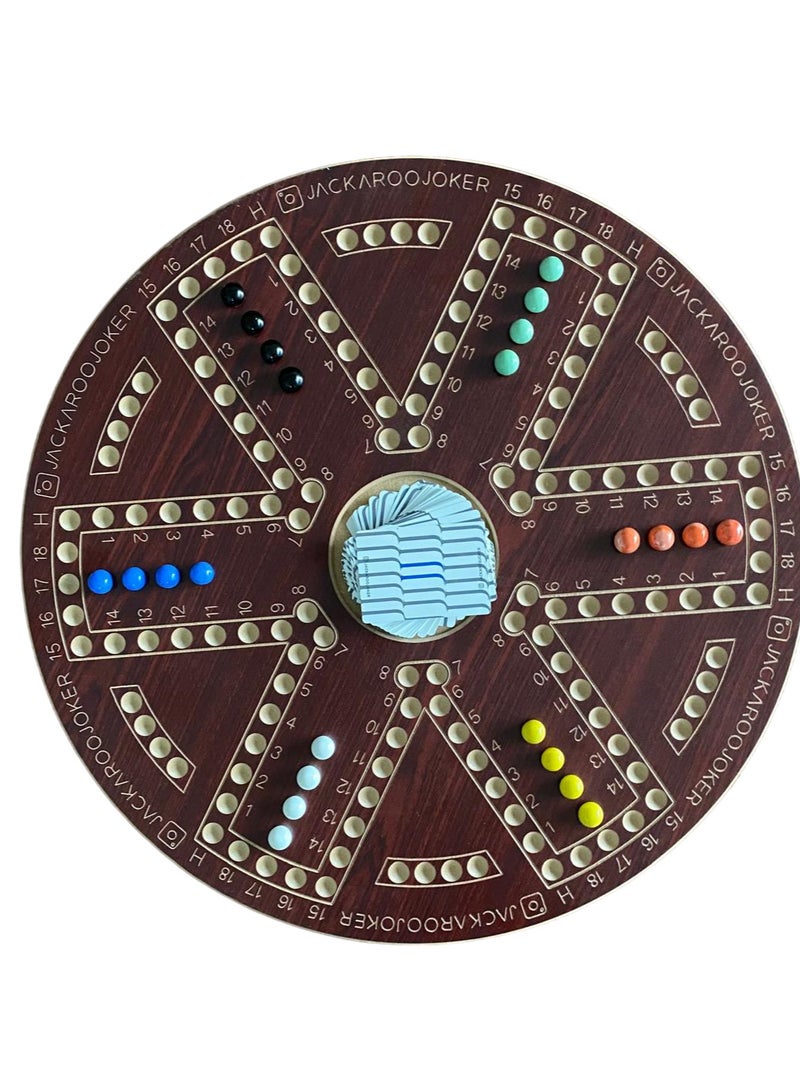 Jakaroo board game two-sided brown for 4 and 6 players with marbles and original cards