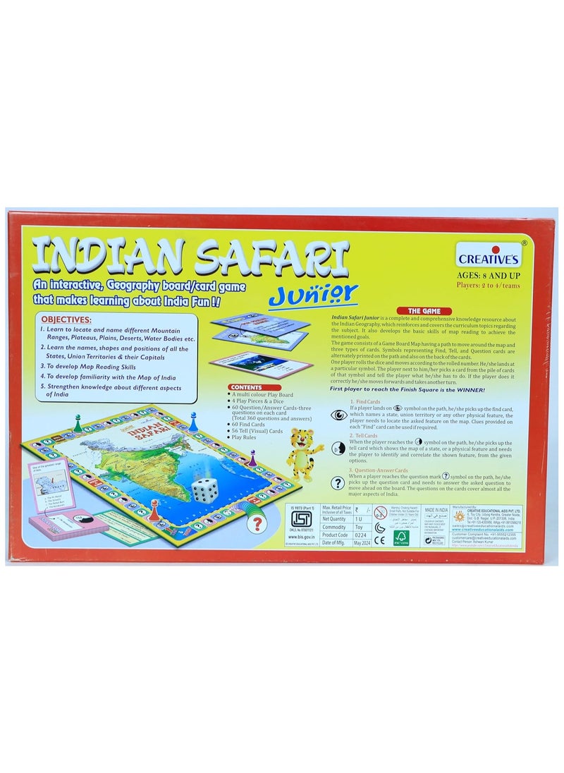 Creative  Indian Safari Junior|Geography,Map Reading Board Game|Family Board Game|Knowledge About Physical,Economic&Cultural Aspects Of India|Educational Games For Kids 8&Up