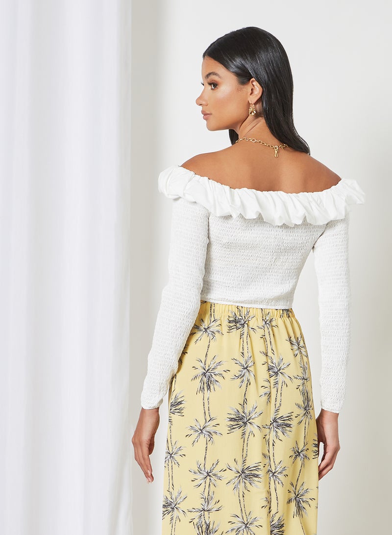 Smocked Off Shoulder Top White