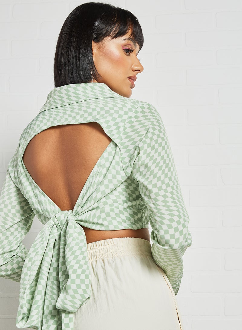 Checkered Print Crop Top Green