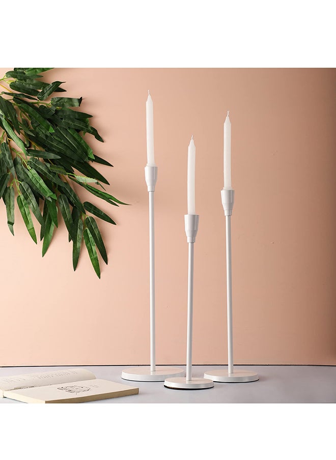 Voidrop Matte White Candle Holders Set of 3 for Taper Candles, Decorative Candlestick Holder for Wedding Dinning Party Fits 3/4 inch Thick Candle & Led Candles White