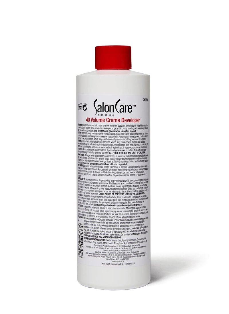 Salon Care 40 Volume Creme Developer 16 Oz