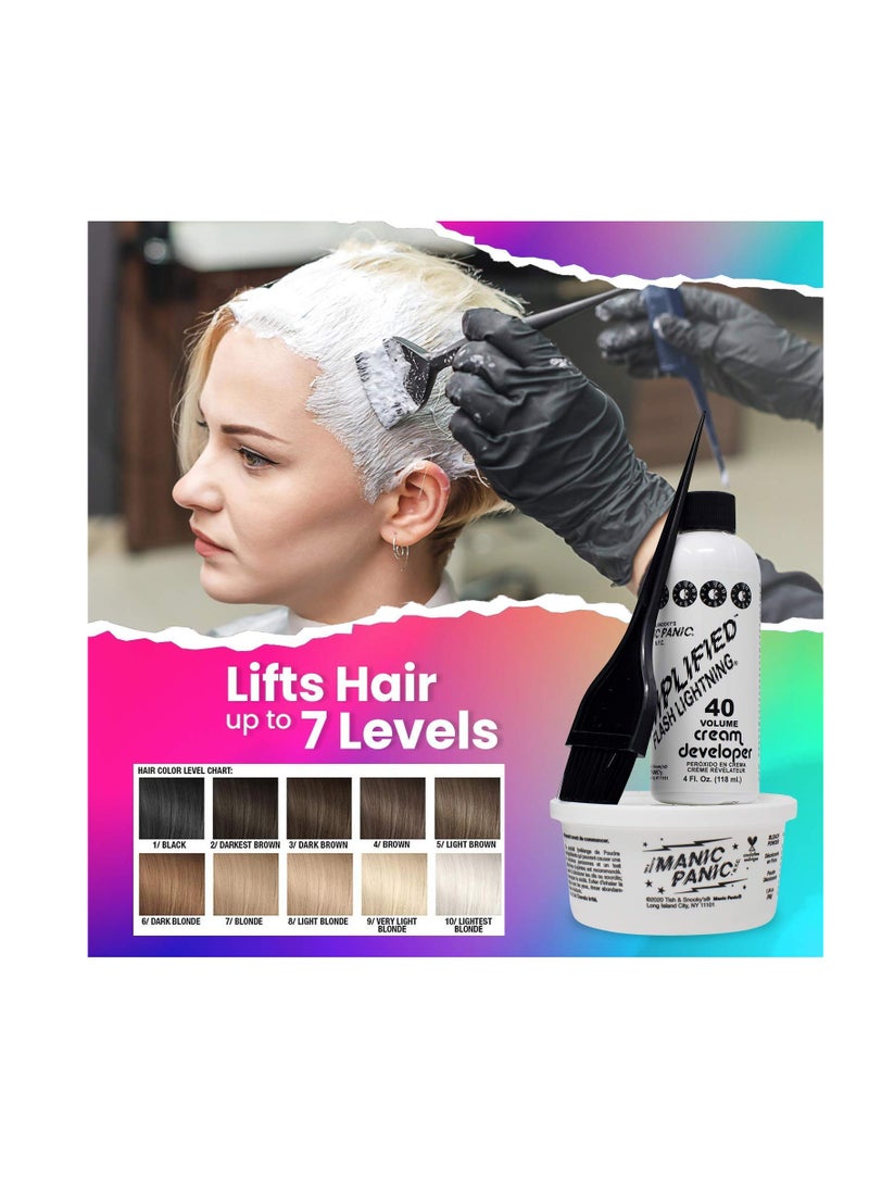 MANIC PANIC Flash Lightning Hair Bleach Kit - 40 Volume Developer + Bleach Powder Hair Lightener For Dark Hair + Lifting up to Seven Levels - Vegan And Cruelty Free