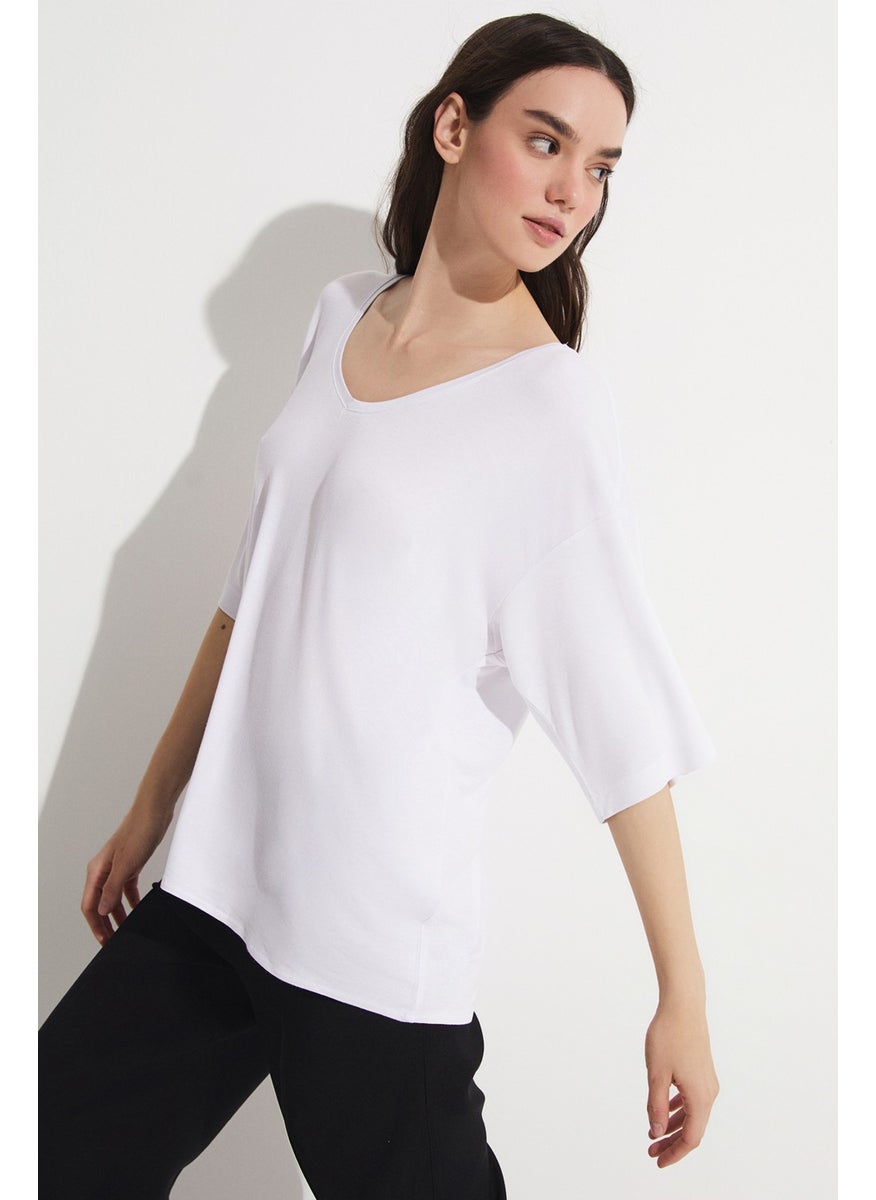 V Neck Loose Cut 100% Cotton T-shirt