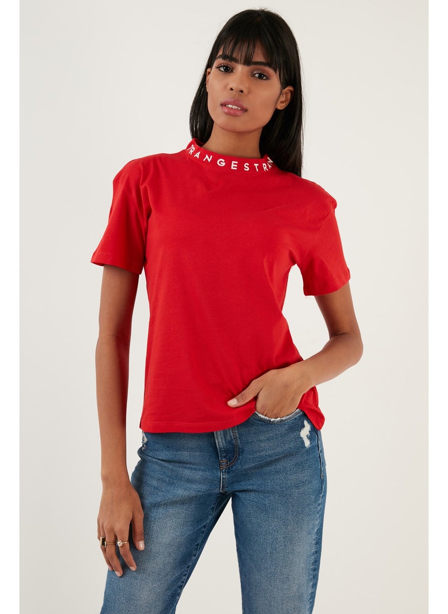 Collar Printed Crew Neck Basic Knitted T Shirt Women's T Shirt 5864054