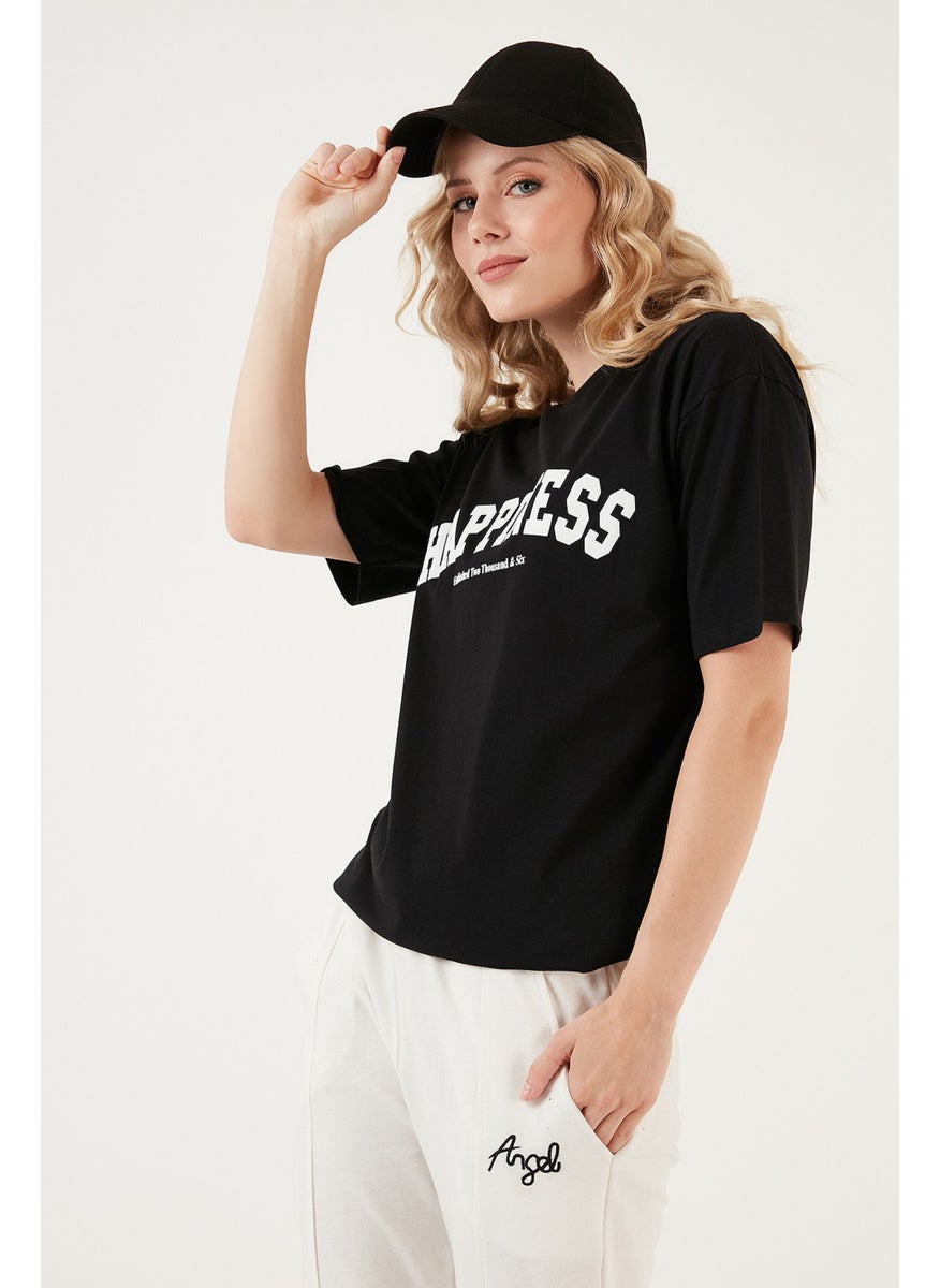 Printed Cotton Oversize Crew Neck T Shirt Women's T Shirt 541HAPPINESS