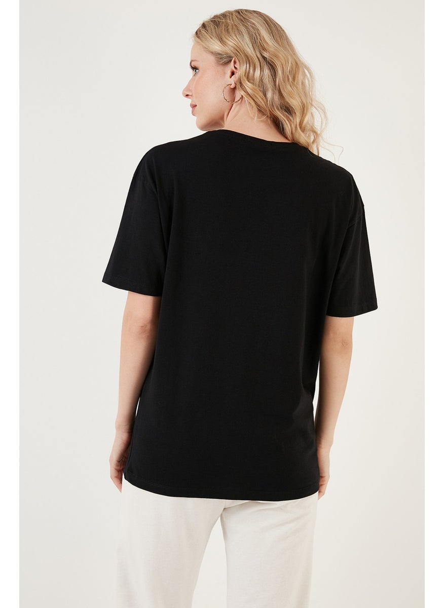 Printed Cotton Oversize Crew Neck T Shirt Women's T Shirt 541HAPPINESS