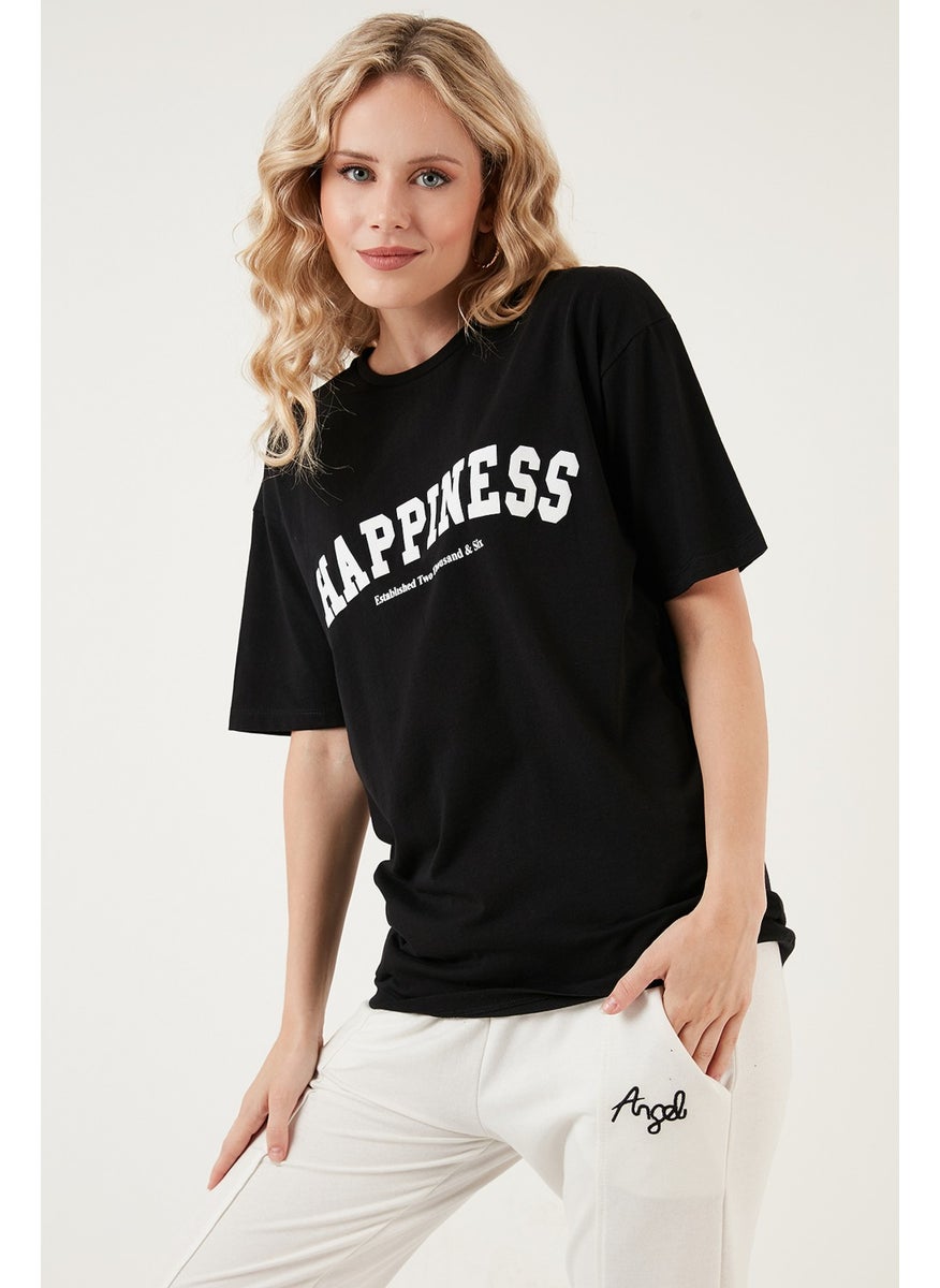 Printed Cotton Oversize Crew Neck T Shirt Women's T Shirt 541HAPPINESS
