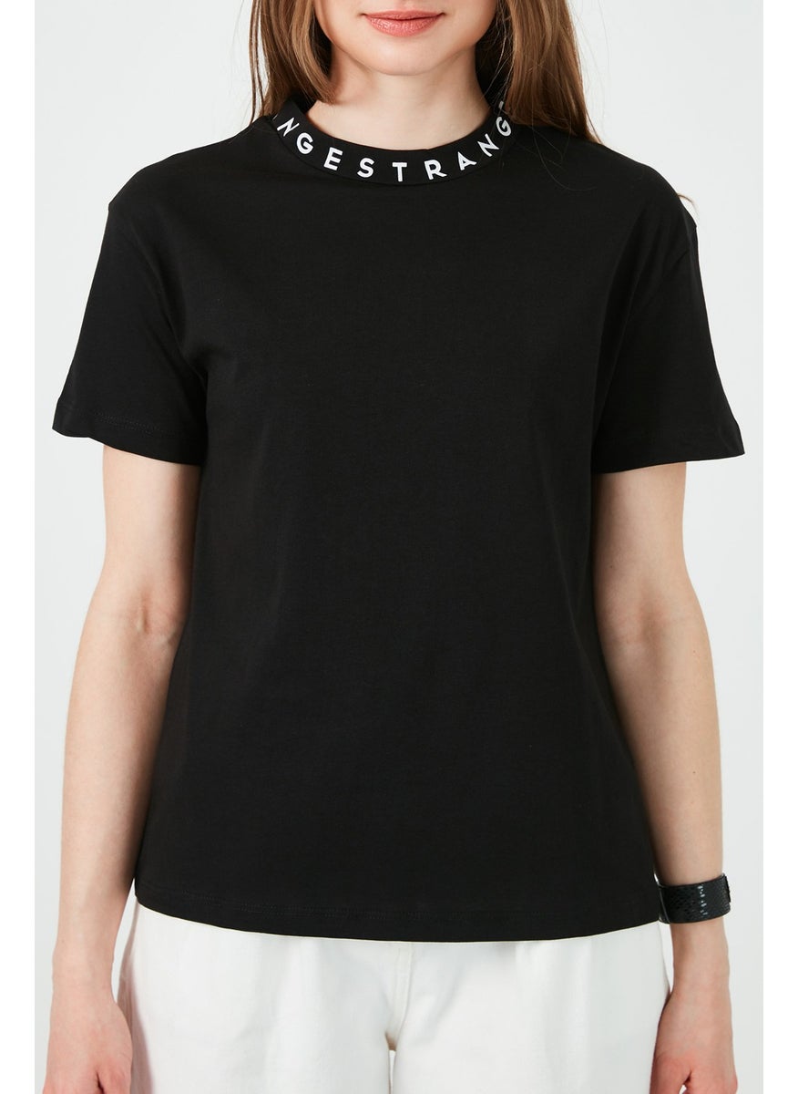 Collar Printed Crew Neck Basic Knitted T Shirt Women's T Shirt 5864054