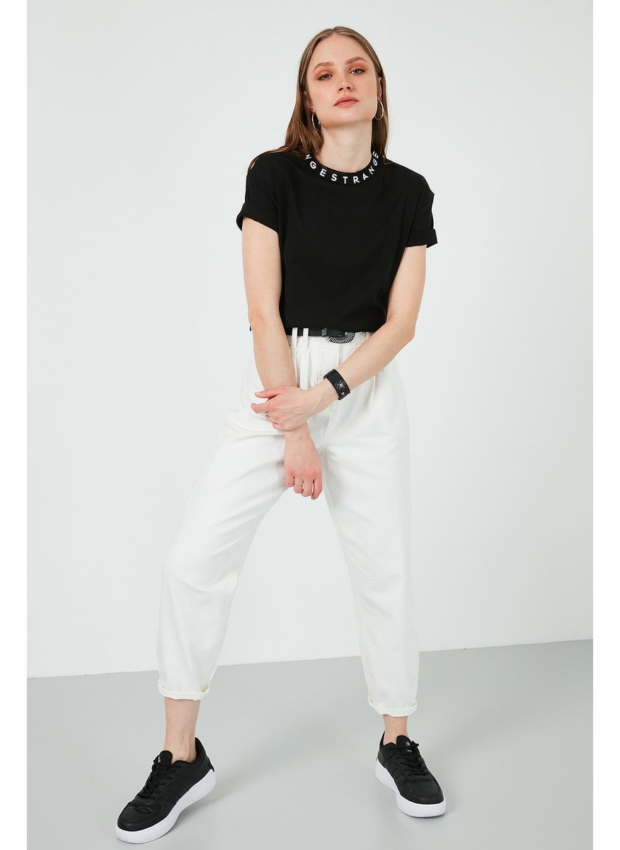 Collar Printed Crew Neck Basic Knitted T Shirt Women's T Shirt 5864054