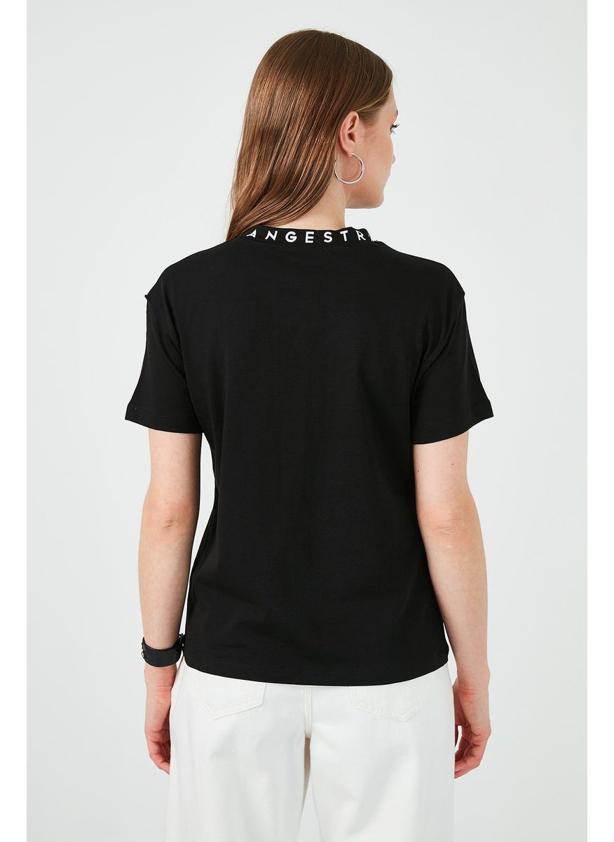 Collar Printed Crew Neck Basic Knitted T Shirt Women's T Shirt 5864054