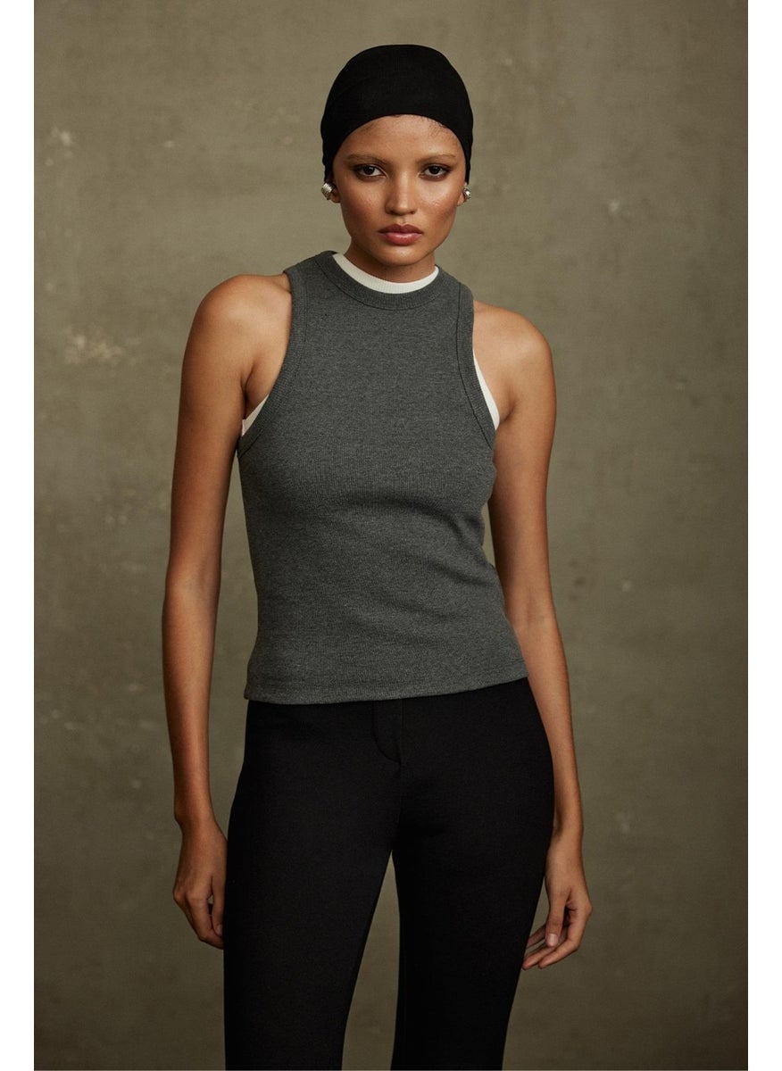 Anthracite Oli Ribbed Crew Neck Top