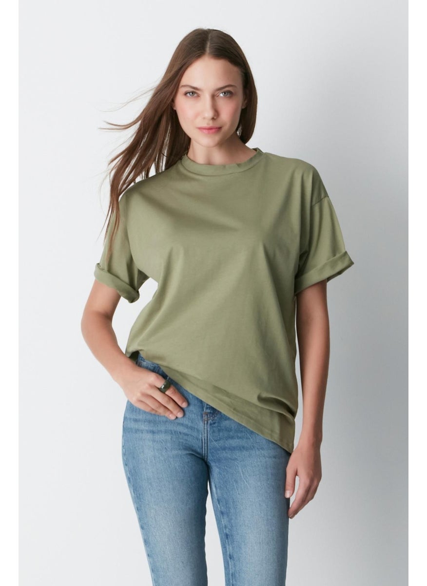 Crew Neck Short Sleeve 2-Piece Casual Basic T-Shirt 961 Khaki/çağla